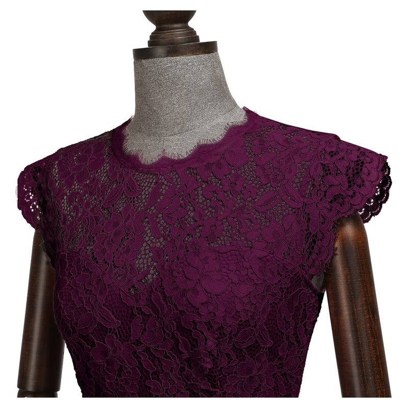 Miusol Women's Formal Floral Lace Evening Party Maxi Dress Magenta - Image 3